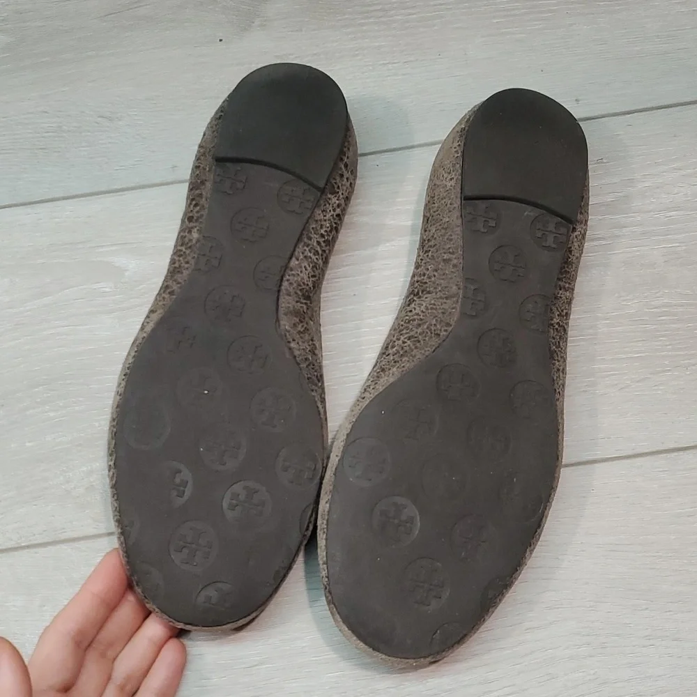 Tory Burch Womens Classic Reva brown distressed Leather Flats Ballet shoes sz 9M